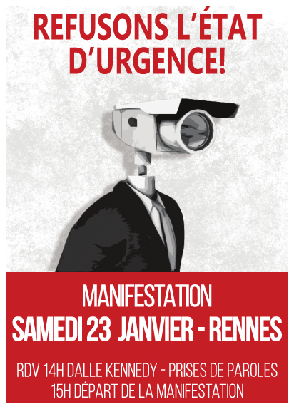 Manifestation à Rennes : Refusons l'état d'urgence